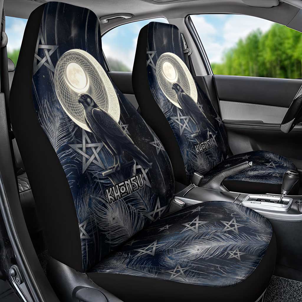 Khonsu Car Seat Cover Ancient Egyptian Dark Feather Pattern, Moonlit Raven Symbol, and Eye Lotus - Wonder Print Shop