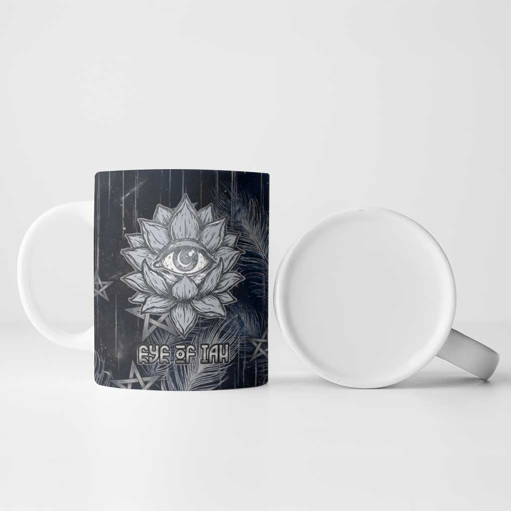 Khonsu Ceramic Mug Ancient Egyptian Dark Feather Pattern, Moonlit Raven Symbol, and Eye Lotus - Wonder Print Shop