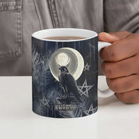 Khonsu Ceramic Mug Ancient Egyptian Dark Feather Pattern, Moonlit Raven Symbol, and Eye Lotus - Wonder Print Shop