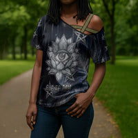 Khonsu Cross Shoulder Shirt Ancient Egyptian Dark Feather Pattern, Moonlit Raven Symbol, and Eye Lotus - Wonder Print Shop