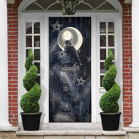 Khonsu Door Cover Ancient Egyptian Dark Feather Pattern, Moonlit Raven Symbol, and Eye Lotus - Wonder Print Shop