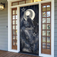 Khonsu Door Cover Ancient Egyptian Dark Feather Pattern, Moonlit Raven Symbol, and Eye Lotus - Wonder Print Shop