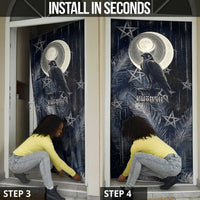 Khonsu Door Cover Ancient Egyptian Dark Feather Pattern, Moonlit Raven Symbol, and Eye Lotus - Wonder Print Shop