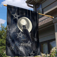 Khonsu Garden Flag Ancient Egyptian Dark Feather Pattern, Moonlit Raven Symbol, and Eye Lotus - Wonder Print Shop