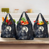 Khonsu Grocery Bag Ancient Egyptian Dark Feather Pattern, Moonlit Raven Symbol, and Eye Lotus - Wonder Print Shop