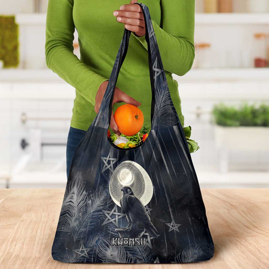 Khonsu Grocery Bag Ancient Egyptian Dark Feather Pattern, Moonlit Raven Symbol, and Eye Lotus - Wonder Print Shop