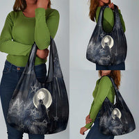 Khonsu Grocery Bag Ancient Egyptian Dark Feather Pattern, Moonlit Raven Symbol, and Eye Lotus - Wonder Print Shop