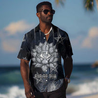 Khonsu Hawaiian Shirt Ancient Egyptian Dark Feather Pattern, Moonlit Raven Symbol, and Eye Lotus - Wonder Print Shop