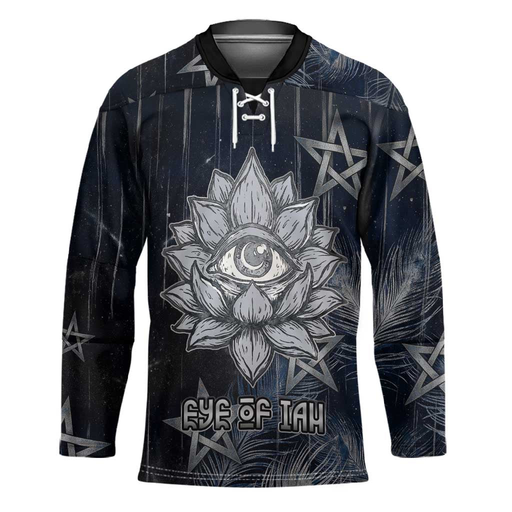 Khonsu Hockey Jersey Ancient Egyptian Dark Feather Pattern, Moonlit Raven Symbol, and Eye Lotus - Wonder Print Shop