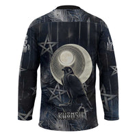 Khonsu Hockey Jersey Ancient Egyptian Dark Feather Pattern, Moonlit Raven Symbol, and Eye Lotus - Wonder Print Shop