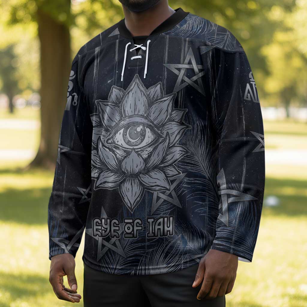 Khonsu Hockey Jersey Ancient Egyptian Dark Feather Pattern, Moonlit Raven Symbol, and Eye Lotus - Wonder Print Shop