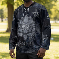 Khonsu Hockey Jersey Ancient Egyptian Dark Feather Pattern, Moonlit Raven Symbol, and Eye Lotus - Wonder Print Shop