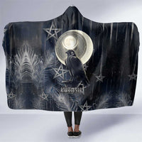 Khonsu Hooded Blanket Ancient Egyptian Dark Feather Pattern, Moonlit Raven Symbol, and Eye Lotus - Wonder Print Shop