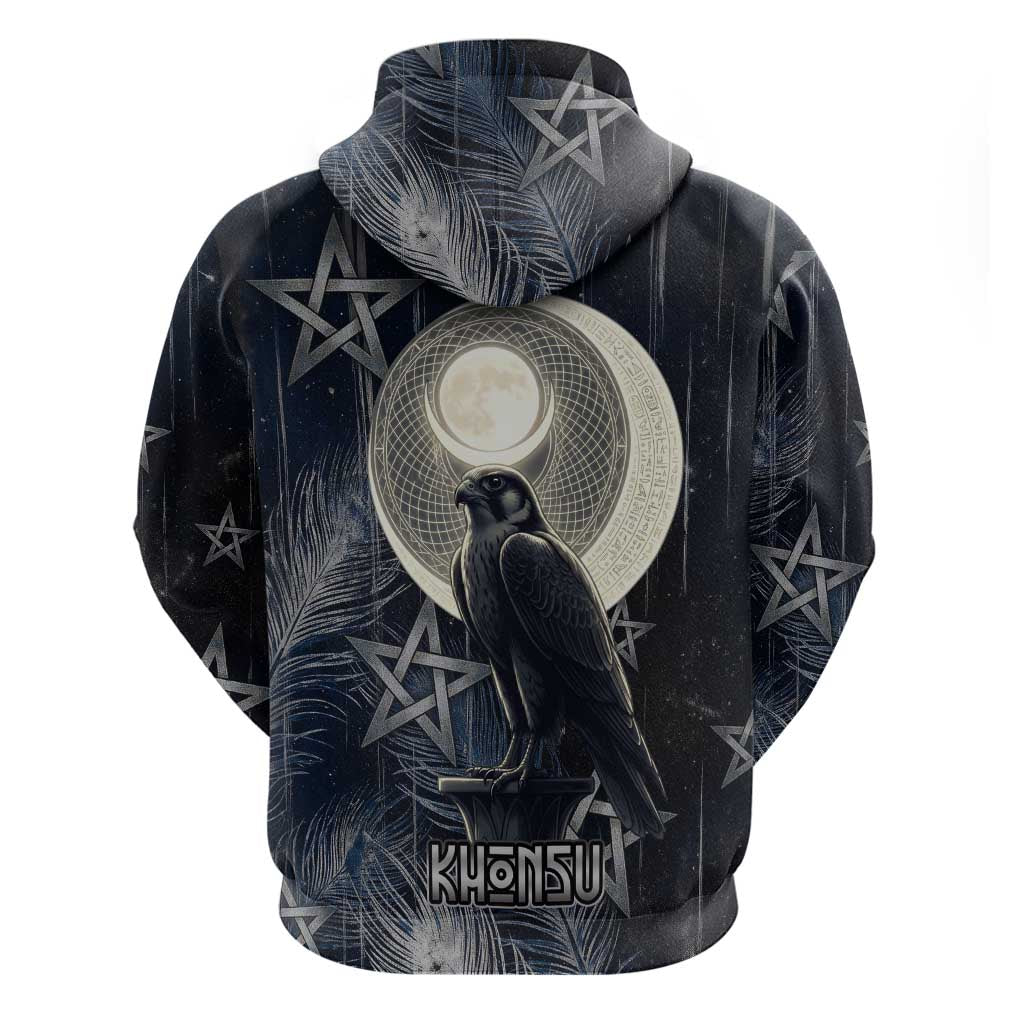 Khonsu Hoodie Ancient Egyptian Dark Feather Pattern, Moonlit Raven Symbol, and Eye Lotus - Wonder Print Shop