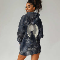Khonsu Hoodie Dress Ancient Egyptian Dark Feather Pattern, Moonlit Raven Symbol, and Eye Lotus - Wonder Print Shop