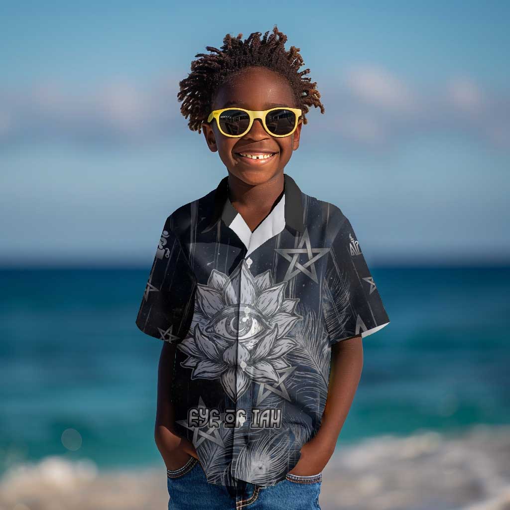 Khonsu Kid Hawaiian Shirt Ancient Egyptian Dark Feather Pattern, Moonlit Raven Symbol, and Eye Lotus - Wonder Print Shop