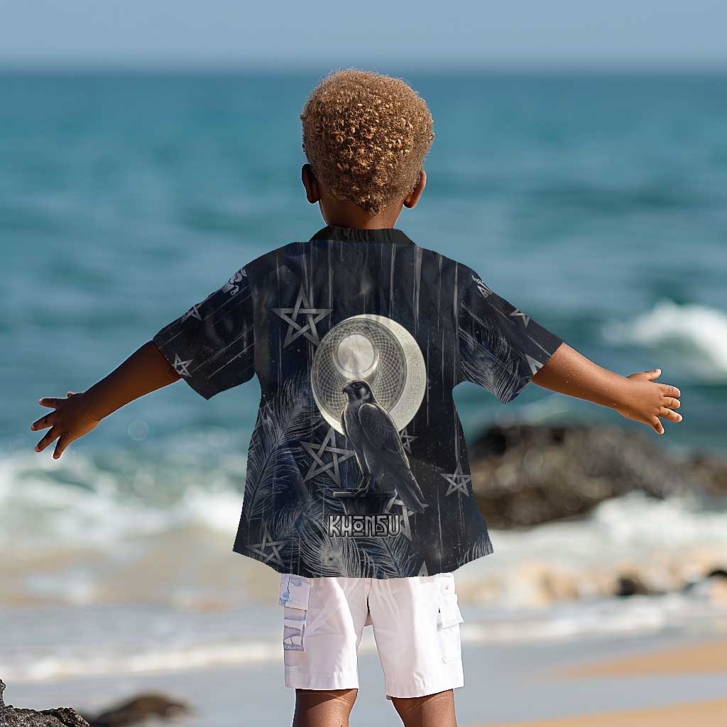 Khonsu Kid Hawaiian Shirt Ancient Egyptian Dark Feather Pattern, Moonlit Raven Symbol, and Eye Lotus - Wonder Print Shop