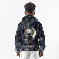 Khonsu Kid Hoodie Ancient Egyptian Dark Feather Pattern, Moonlit Raven Symbol, and Eye Lotus - Wonder Print Shop