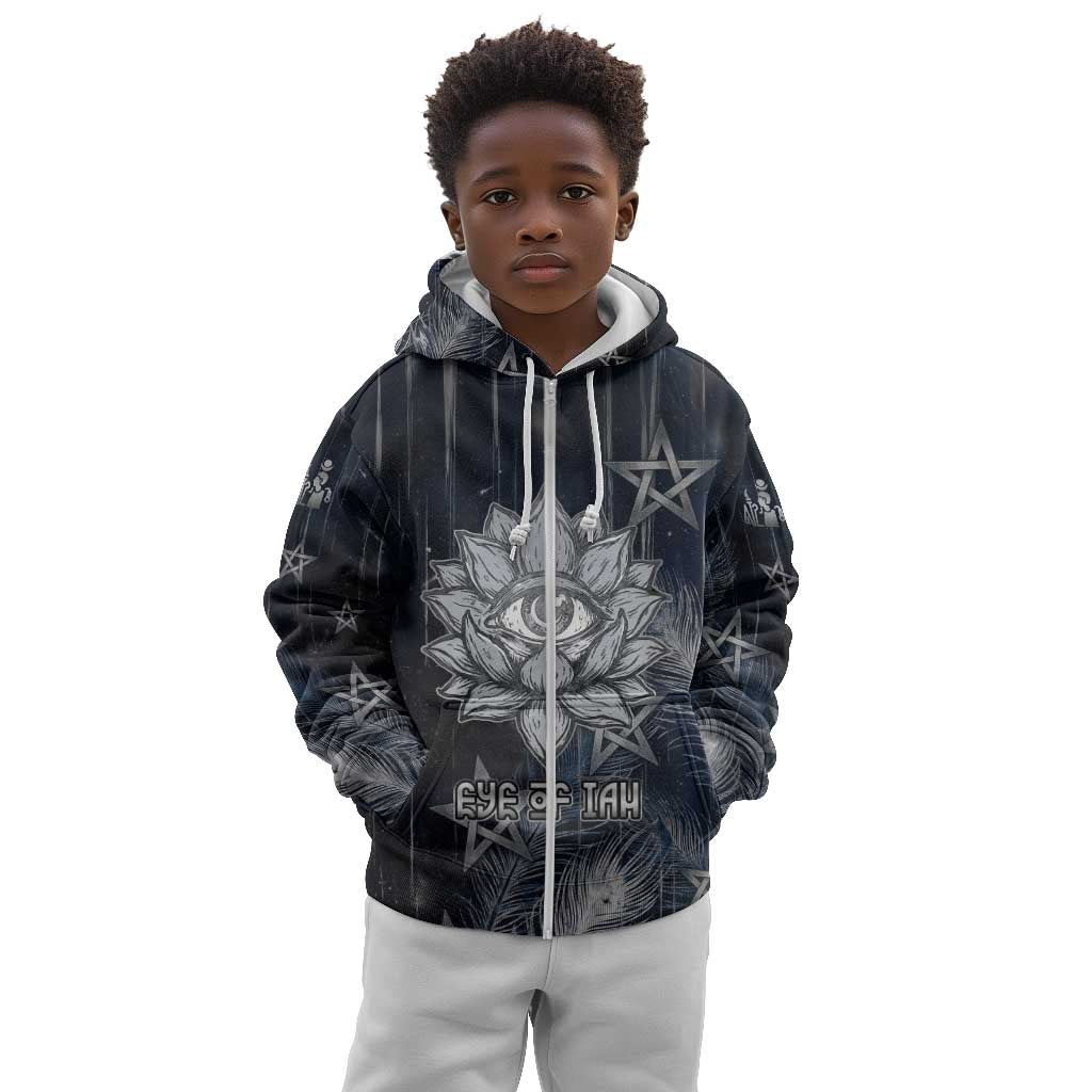 Khonsu Kid Hoodie Ancient Egyptian Dark Feather Pattern, Moonlit Raven Symbol, and Eye Lotus - Wonder Print Shop