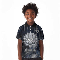 Khonsu Kid Polo Shirt Ancient Egyptian Dark Feather Pattern, Moonlit Raven Symbol, and Eye Lotus - Wonder Print Shop