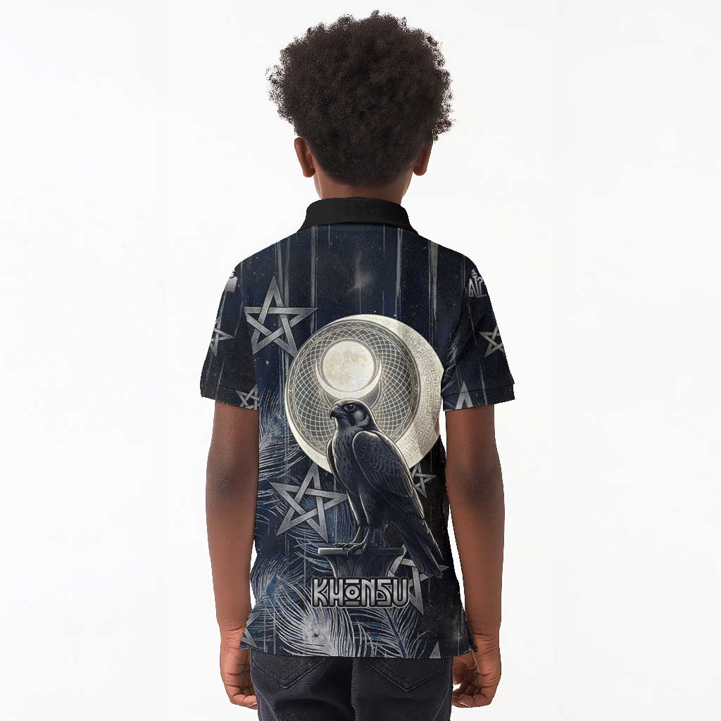 Khonsu Kid Polo Shirt Ancient Egyptian Dark Feather Pattern, Moonlit Raven Symbol, and Eye Lotus - Wonder Print Shop