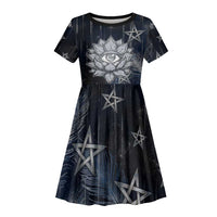 Khonsu Kid Short Sleeve Dress Ancient Egyptian Dark Feather Pattern, Moonlit Raven Symbol, and Eye Lotus - Wonder Print Shop