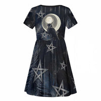 Khonsu Kid Short Sleeve Dress Ancient Egyptian Dark Feather Pattern, Moonlit Raven Symbol, and Eye Lotus - Wonder Print Shop