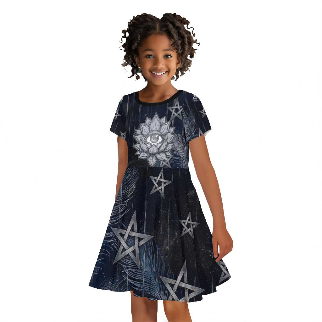 Khonsu Kid Short Sleeve Dress Ancient Egyptian Dark Feather Pattern, Moonlit Raven Symbol, and Eye Lotus - Wonder Print Shop