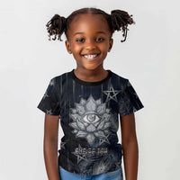 Khonsu Kid T shirt Ancient Egyptian Dark Feather Pattern, Moonlit Raven Symbol, and Eye Lotus - Wonder Print Shop