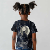 Khonsu Kid T shirt Ancient Egyptian Dark Feather Pattern, Moonlit Raven Symbol, and Eye Lotus - Wonder Print Shop