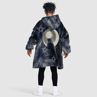 Khonsu Kid Wearable Blanket Hoodie Ancient Egyptian Dark Feather Pattern, Moonlit Raven Symbol, and Eye Lotus - Wonder Print Shop
