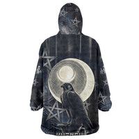 Khonsu Kid Wearable Blanket Hoodie Ancient Egyptian Dark Feather Pattern, Moonlit Raven Symbol, and Eye Lotus - Wonder Print Shop