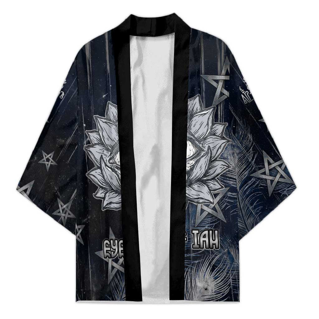 Khonsu Kimono Ancient Egyptian Dark Feather Pattern, Moonlit Raven Symbol, and Eye Lotus - Wonder Print Shop
