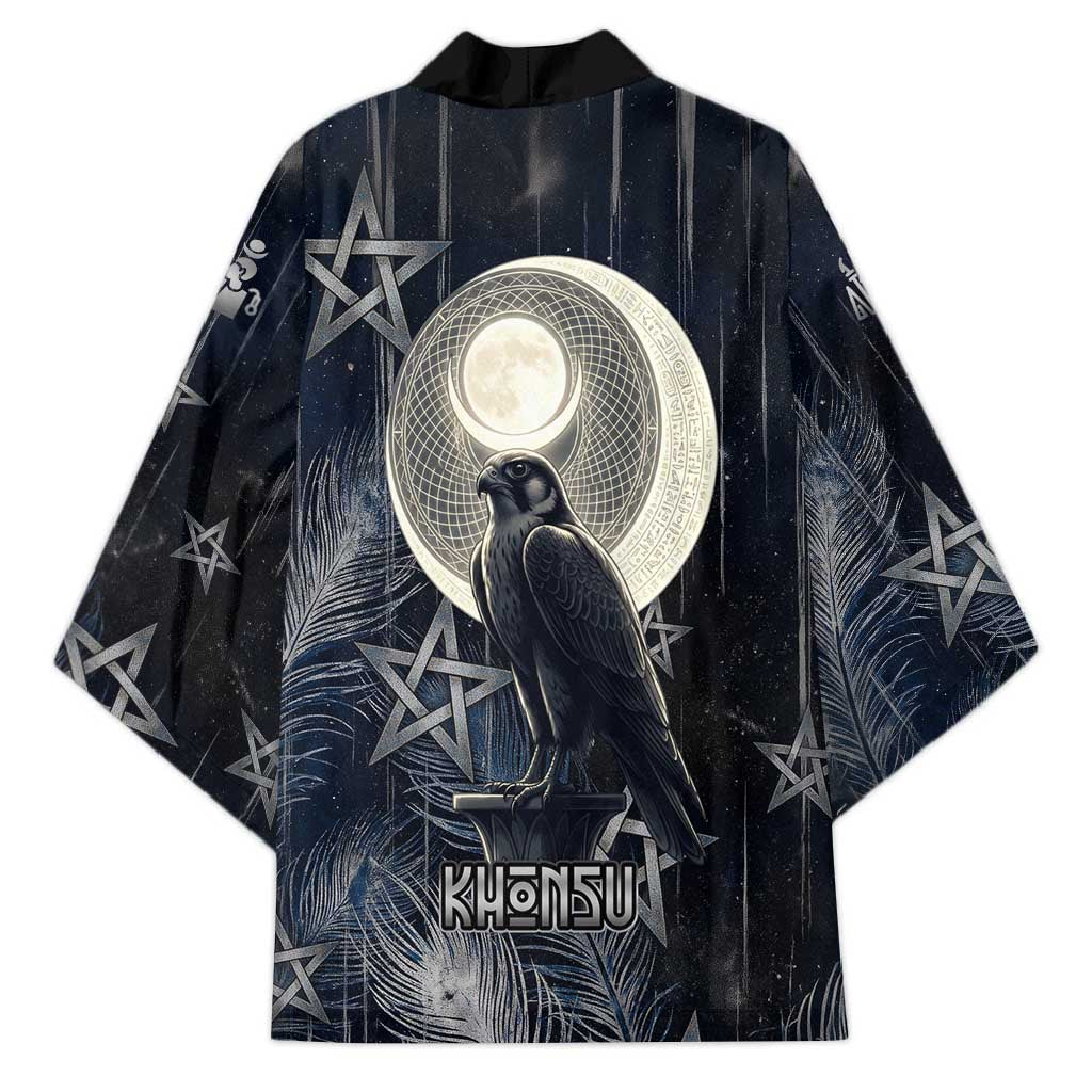 Khonsu Kimono Ancient Egyptian Dark Feather Pattern, Moonlit Raven Symbol, and Eye Lotus - Wonder Print Shop