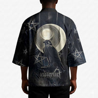 Khonsu Kimono Ancient Egyptian Dark Feather Pattern, Moonlit Raven Symbol, and Eye Lotus - Wonder Print Shop