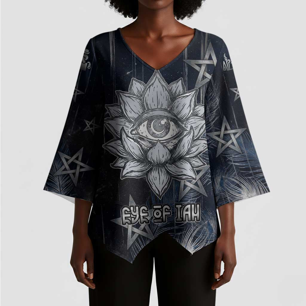 Khonsu Kimono Sleeve Blouse Ancient Egyptian Dark Feather Pattern, Moonlit Raven Symbol, and Eye Lotus - Wonder Print Shop