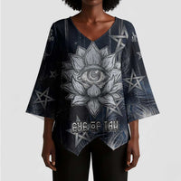 Khonsu Kimono Sleeve Blouse Ancient Egyptian Dark Feather Pattern, Moonlit Raven Symbol, and Eye Lotus - Wonder Print Shop