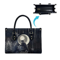Khonsu Leather Bag Ancient Egyptian Dark Feather Pattern, Moonlit Raven Symbol, and Eye Lotus - Wonder Print Shop