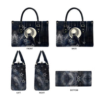 Khonsu Leather Bag Ancient Egyptian Dark Feather Pattern, Moonlit Raven Symbol, and Eye Lotus - Wonder Print Shop