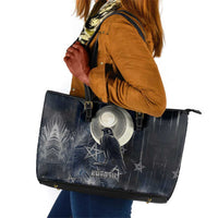 Khonsu Leather Tote Bag Ancient Egyptian Dark Feather Pattern, Moonlit Raven Symbol, and Eye Lotus - Wonder Print Shop