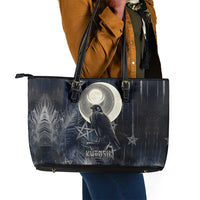 Khonsu Leather Tote Bag Ancient Egyptian Dark Feather Pattern, Moonlit Raven Symbol, and Eye Lotus - Wonder Print Shop