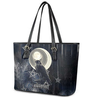 Khonsu Leather Tote Bag Ancient Egyptian Dark Feather Pattern, Moonlit Raven Symbol, and Eye Lotus - Wonder Print Shop