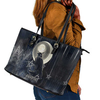 Khonsu Leather Tote Bag Ancient Egyptian Dark Feather Pattern, Moonlit Raven Symbol, and Eye Lotus - Wonder Print Shop