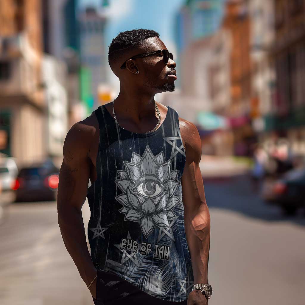 Khonsu Men Tank Top Ancient Egyptian Dark Feather Pattern, Moonlit Raven Symbol, and Eye Lotus - Wonder Print Shop