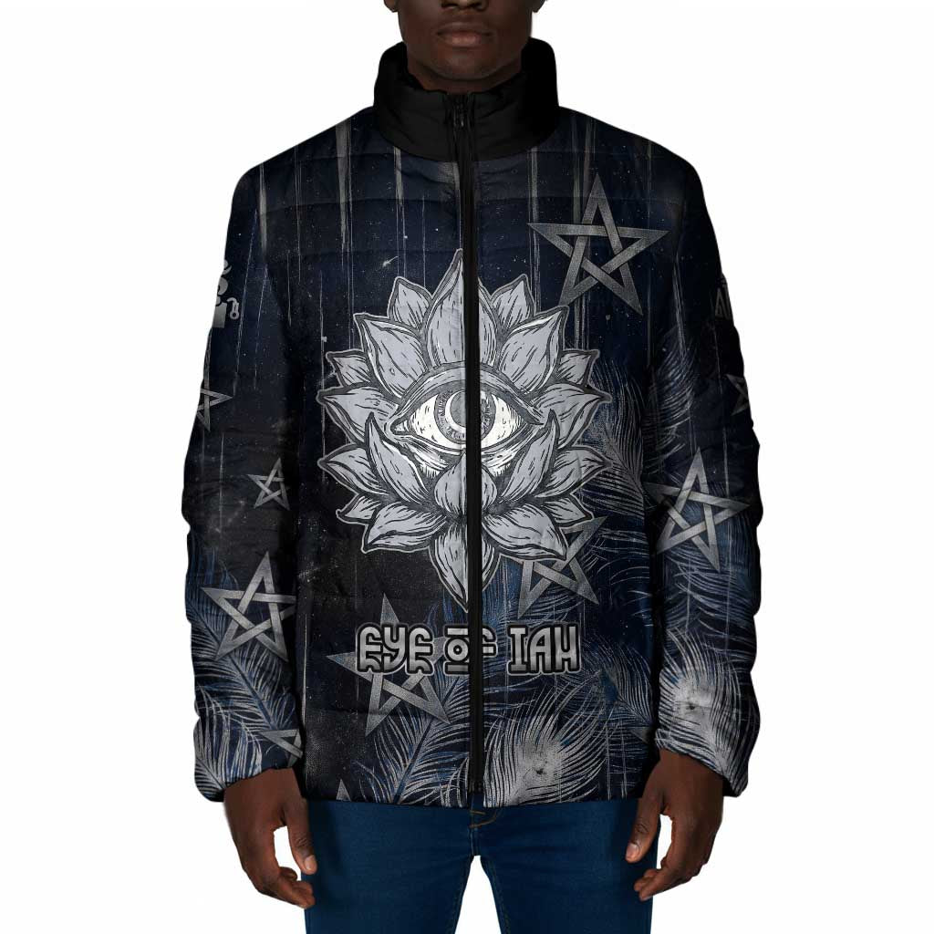 Khonsu Padded Jacket Ancient Egyptian Dark Feather Pattern, Moonlit Raven Symbol, and Eye Lotus - Wonder Print Shop