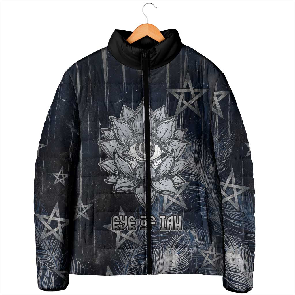 Khonsu Padded Jacket Ancient Egyptian Dark Feather Pattern, Moonlit Raven Symbol, and Eye Lotus - Wonder Print Shop