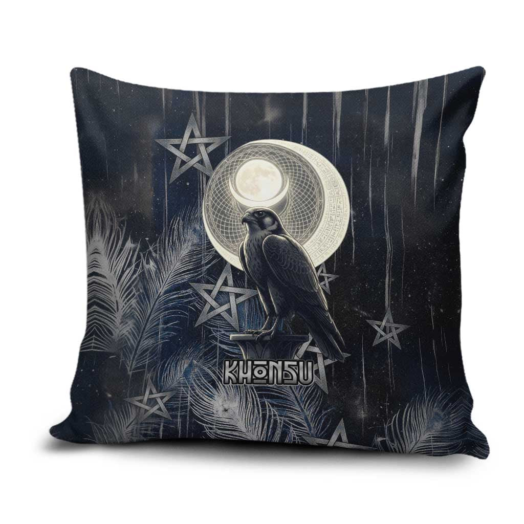 Khonsu Pillow Cover Ancient Egyptian Dark Feather Pattern, Moonlit Raven Symbol, and Eye Lotus - Wonder Print Shop