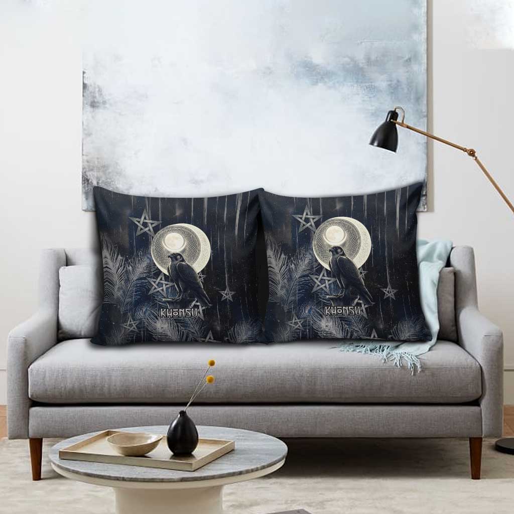 Khonsu Pillow Cover Ancient Egyptian Dark Feather Pattern, Moonlit Raven Symbol, and Eye Lotus - Wonder Print Shop