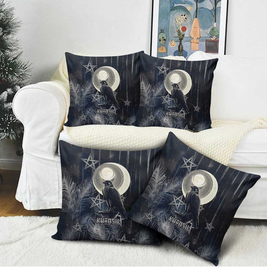Khonsu Pillow Cover Ancient Egyptian Dark Feather Pattern, Moonlit Raven Symbol, and Eye Lotus - Wonder Print Shop