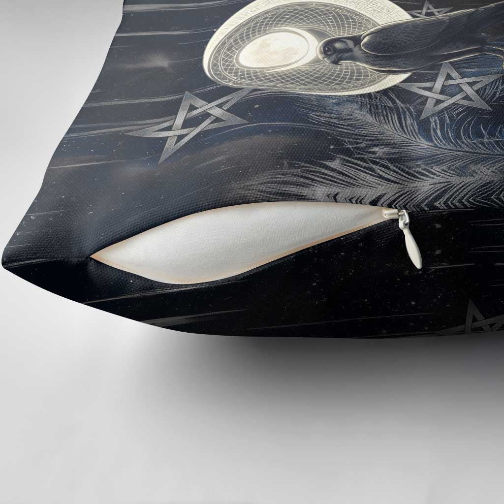 Khonsu Pillow Cover Ancient Egyptian Dark Feather Pattern, Moonlit Raven Symbol, and Eye Lotus - Wonder Print Shop